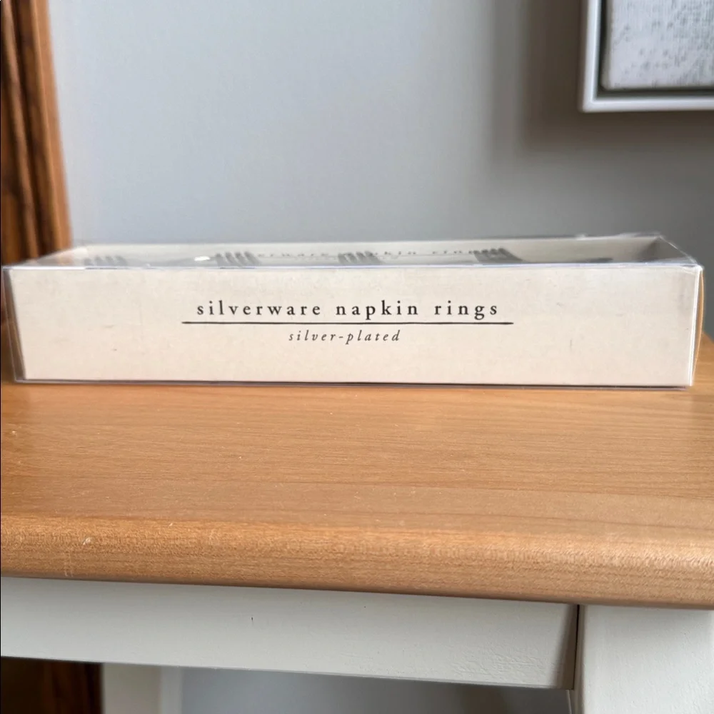 NWT Pier 1 Imports Silver Plated Silverware Fork Knife Napkin Rings Set of 4 NIB